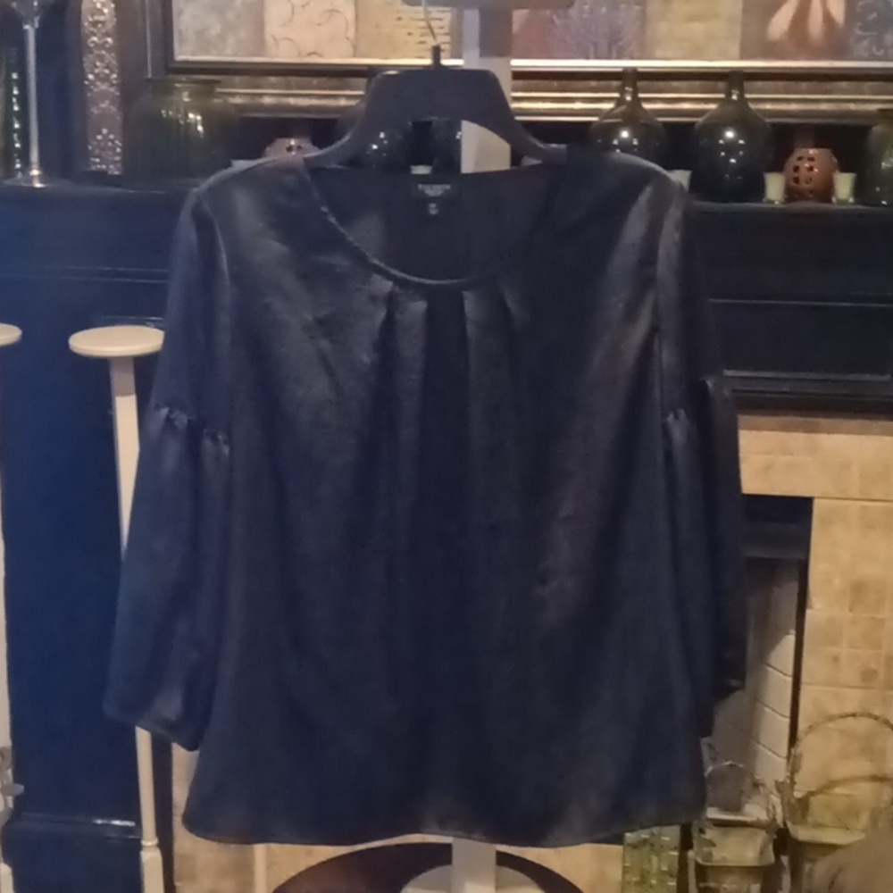 Talbots Black Pleated Front Rounded Neckline Blou… - image 3